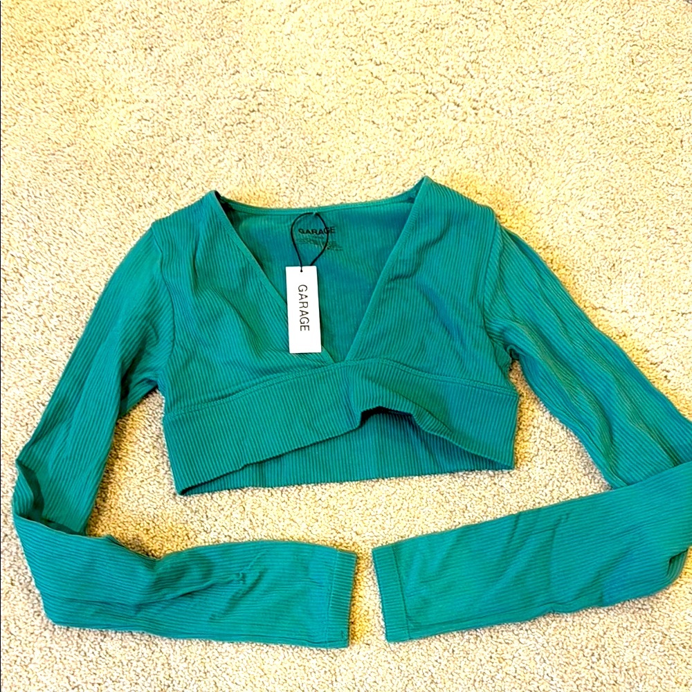 Garage Teal Long Sleeve Crop Top